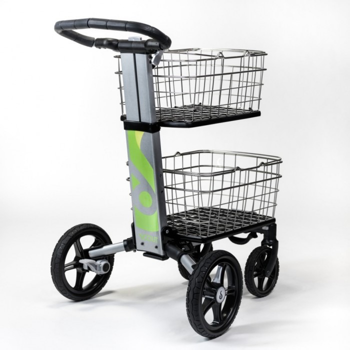 city shopping cart with removable baskets and foot brake